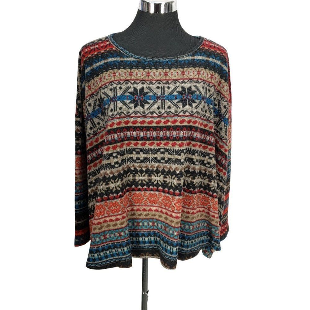 Cherish Aztec dolman sleeve oversized sweater‎ scoop neck tribal small blouse